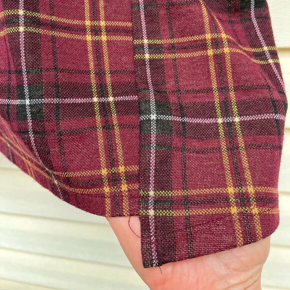 Zara W/B oversized maroon/yellow/black squares short-sleeved thick blouse, Small - Picture 5 of 8